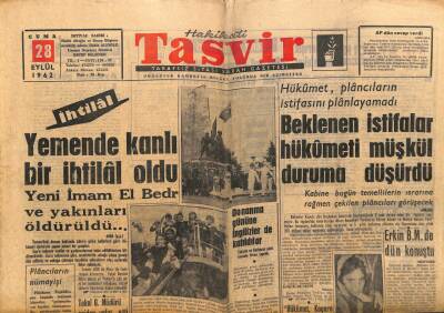 Tasvir Gazetesi 28 Eylül 1962 - Yemende Kanlı Bir İhtilal Oldu GZ64942 - 2