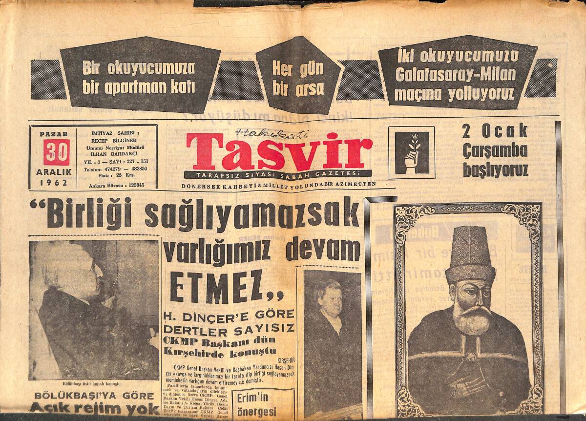 Tasvir Gazetesi 30 Aralık 1962 - Osman Bölükbaşı'na Göre Açık Rejim Yok - Bütçe Komisyonunda Dün CHP'LİLER Masa Yumrukladı! GZ144115 - 1