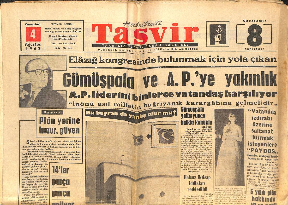 Tasvir Gazetesi 4 Ağustos 1962 - Prenses Grace Açıkladı: Film Çevirmemin Tek Sebebi Çocuklarım - Sinemada Yıllardır Yaşlanmayan Yıldızlar GZ144281 - 1