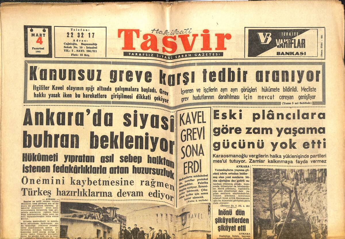 Tasvir Gazetesi 4 Mart 1963 - Tarihi Londra Kulesi Yüz İngiliz Lirasına Satılacak - ABD Yeni Bir Füze Fırlattı GZ144296 - 1