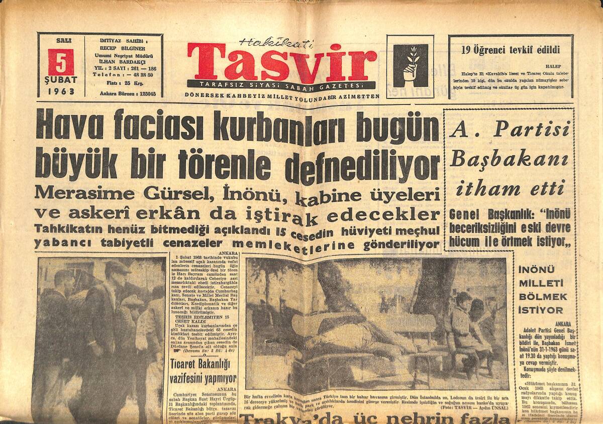 Tasvir Gazetesi 5 Şubat 1963 - Fenerbahçe Stadının İnşasına Mayıs Ayında Başlanacak - NATO'nun Planı Gerçekleşecek GZ144288 - 1