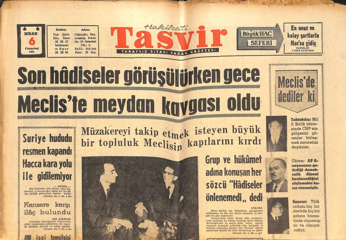 Tasvir Gazetesi 6 Nisan 1963 - Bayar'ın Hastahane'de Dün İfadesi Alındı - Kansere Karşı İlaç Bulundu GZ144039 - 1