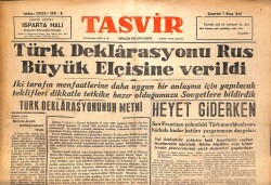 Tasvir Gazetesi 7 Nisan 1945 - Türk Deklarasyonu Rus Büyük Elçisine Verildi GZ71212 - 2