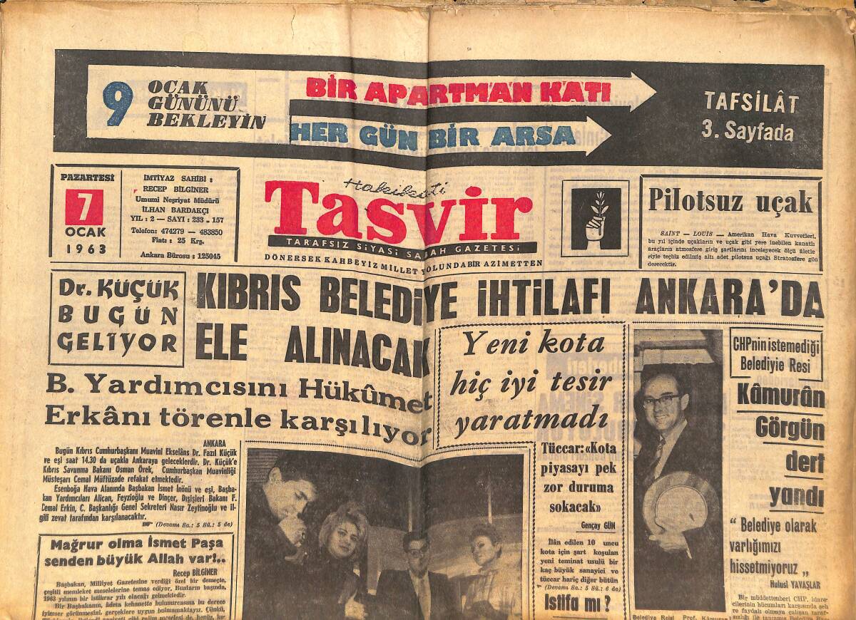 Tasvir Gazetesi 7 Ocak 1963 - Galatasaray-Milan Maçı Tahmin Kuponu - Kamuran Görgün Dert Yandı GZ144283 - 1