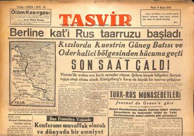 Tasvir Gazetesi 8 Nisan 1945 - Berline Kati Rus Taarruzu Başladı GZ71211 - 2