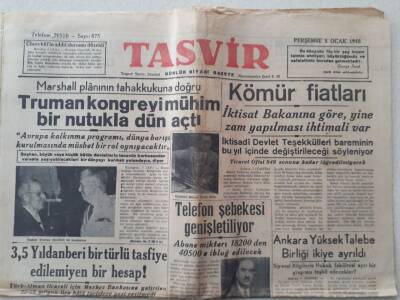 Tasvir Gazetesi - 8 Ocak 1948 - Ankara Yüksek Talebe Birliği İkiye Ayrıldı GZ111270 - 1