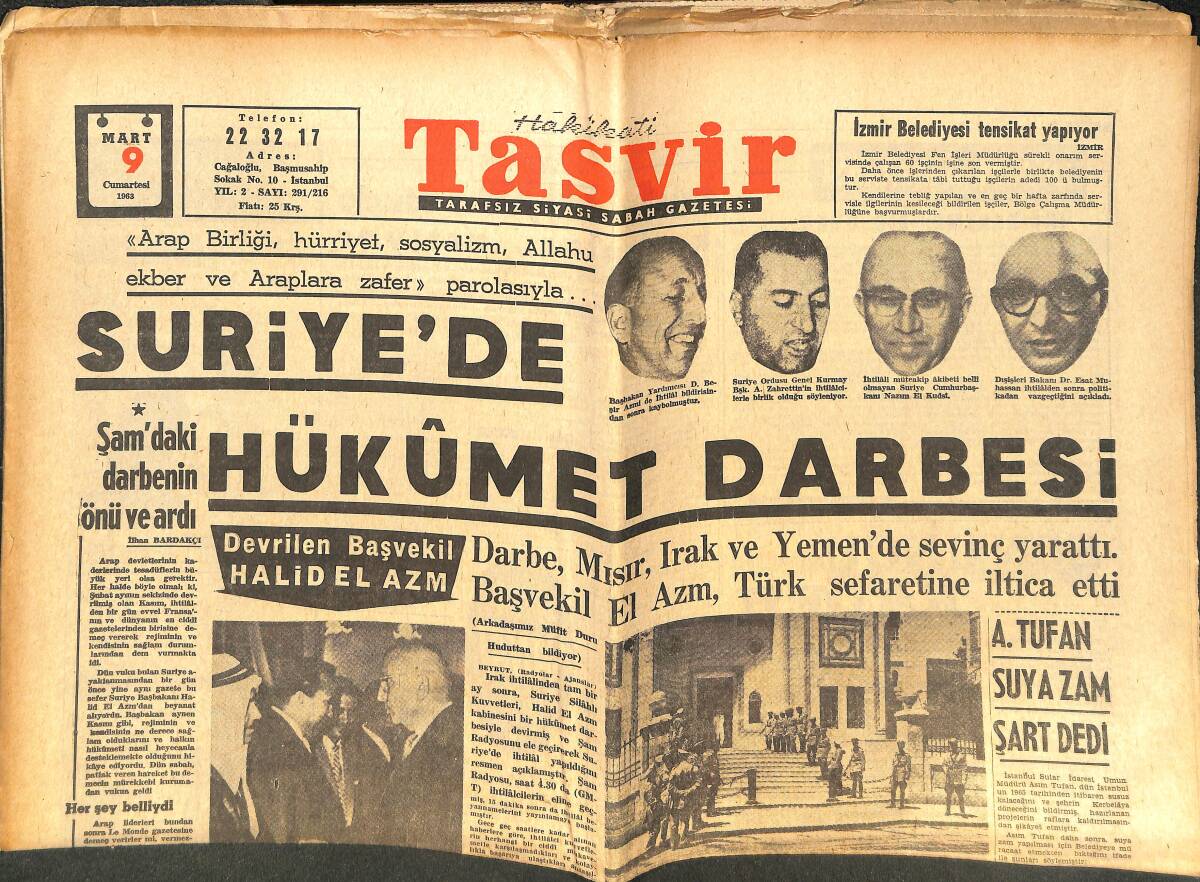 Tasvir Gazetesi 9 Mart 1963 - Suriye'de Hükümet Darbesi - Brigitte Bardot Benzeri Soyundu, Konuştu GZ144278 - 1