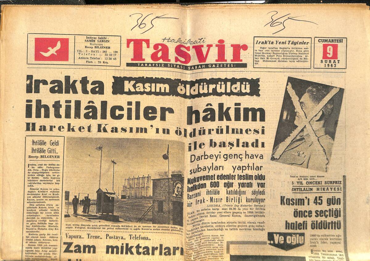 Tasvir Gazetesi 9 Şubat 1963 - Irak'ta İhtilalci Lideri Kasım Öldürüldü - Altın Çocuk John Leyton - Pele'nin Takımı Bir Mevsimde 123 Maç Yaptı GZ144290 - 1