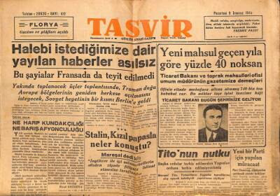 Tasvir Gazetesi 9 Temmuz 1945 - Stalin Kızıl Papazla Neler Konuştu GZ71184 - 2
