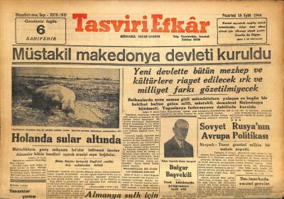 Tasviri Efkar Gazetesi 18 Eylül 1944 - Müstakil Makedonya Devleti Kuruldu GZ71291 - 2