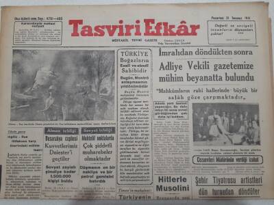 Tasviri Efkar Gazetesi 21 Temmuz 1941 - İmralıdan Döndükten Sonra Adliye Vekili Mühim Beyanatta Bulundu GZ71691 - 1
