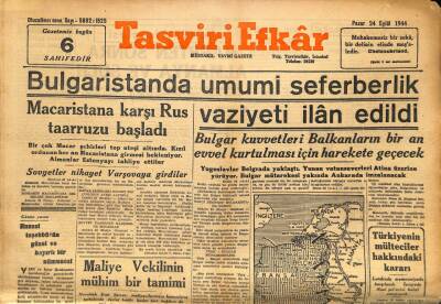 Tasviri Efkar Gazetesi 24 Eylül 1944 - Bulgaristanda Umumi Seferberlik Hali İlan Edildi GZ71314 - 2