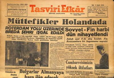 Tasviri Efkar Gazetesi 5 Eylül 1944 - Sovyet - Fin Harbi Dün Nihayetlendi GZ71309 - 1