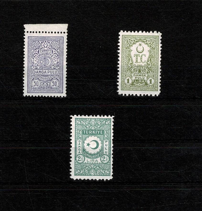 T.C. Eski Mali / Fiskal Harç Pulu Karışık Set (50 Kuruş, 1 Lira, 2½ Lira) Damgasız (MNH) PPT2532 - 1
