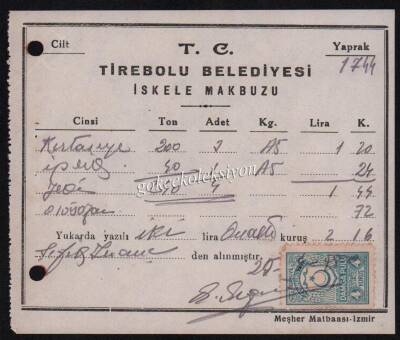T.C Tirebolu Belediyesi Pullu İskele Makbuzu EFM267 - 1