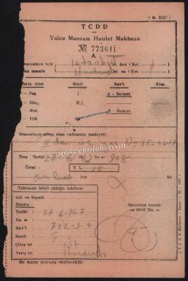 T.C.D.D 1964 Yılı Yolcu Munzam Hasılat Makbuzu EFM253 - 2