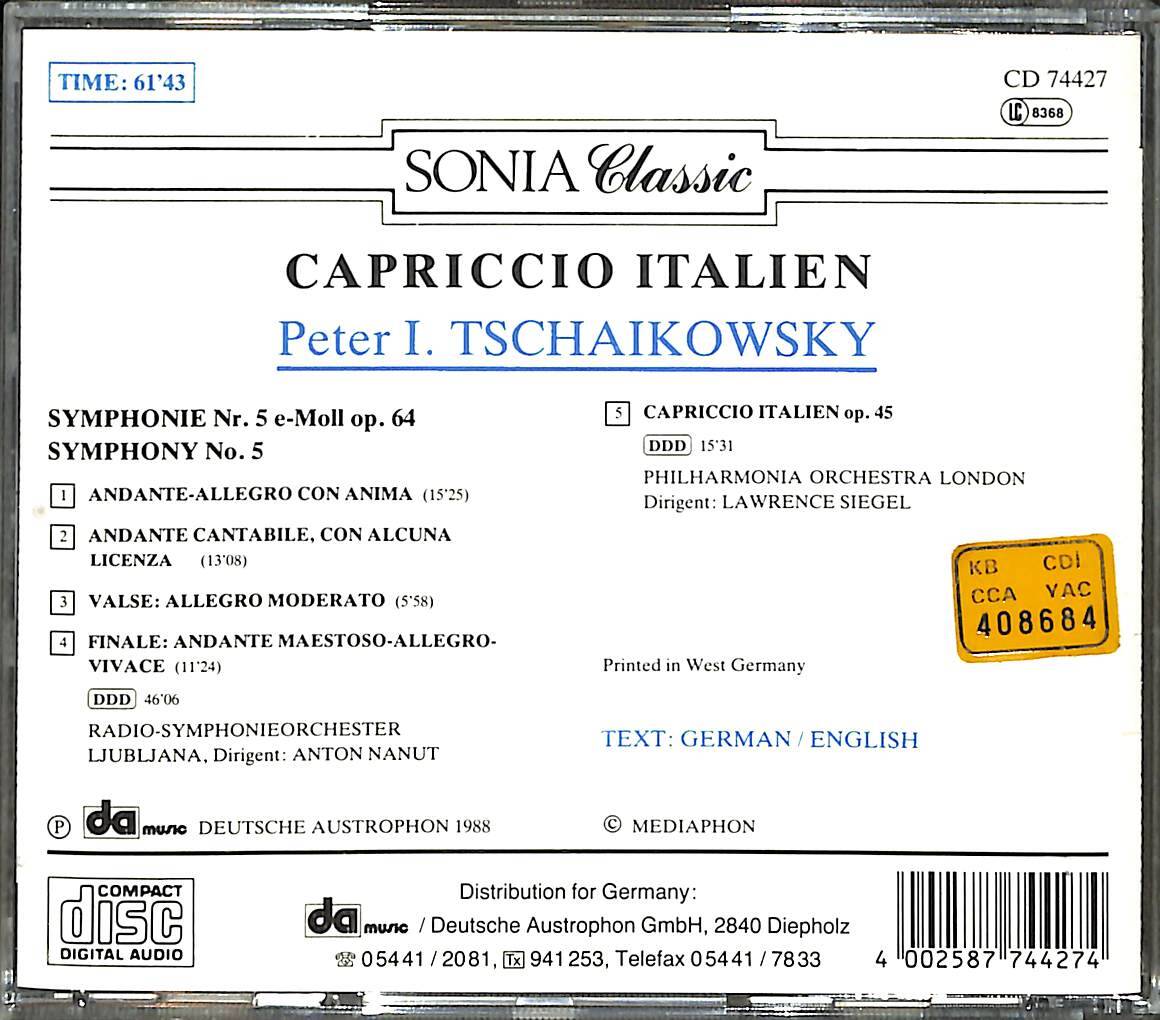 Tchaıkovsky - Caprıccıo Italıen - Sonıa Classıc CD (İkinci El) CD4529 - 2