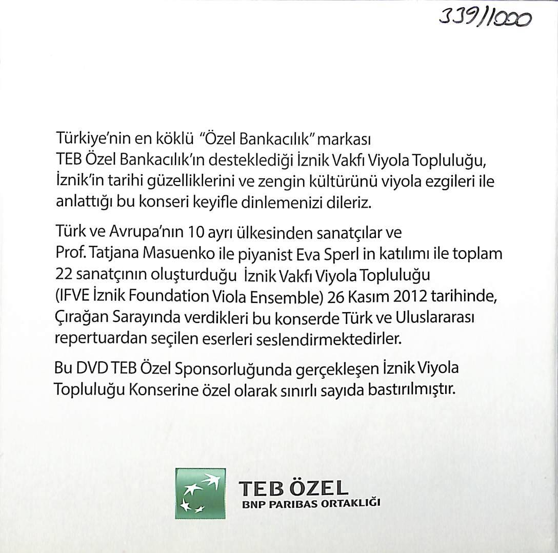 TEB, İznik Vakfı, Viyola Topluluğu 2012 CD (İkinci El) CD4439 - 2