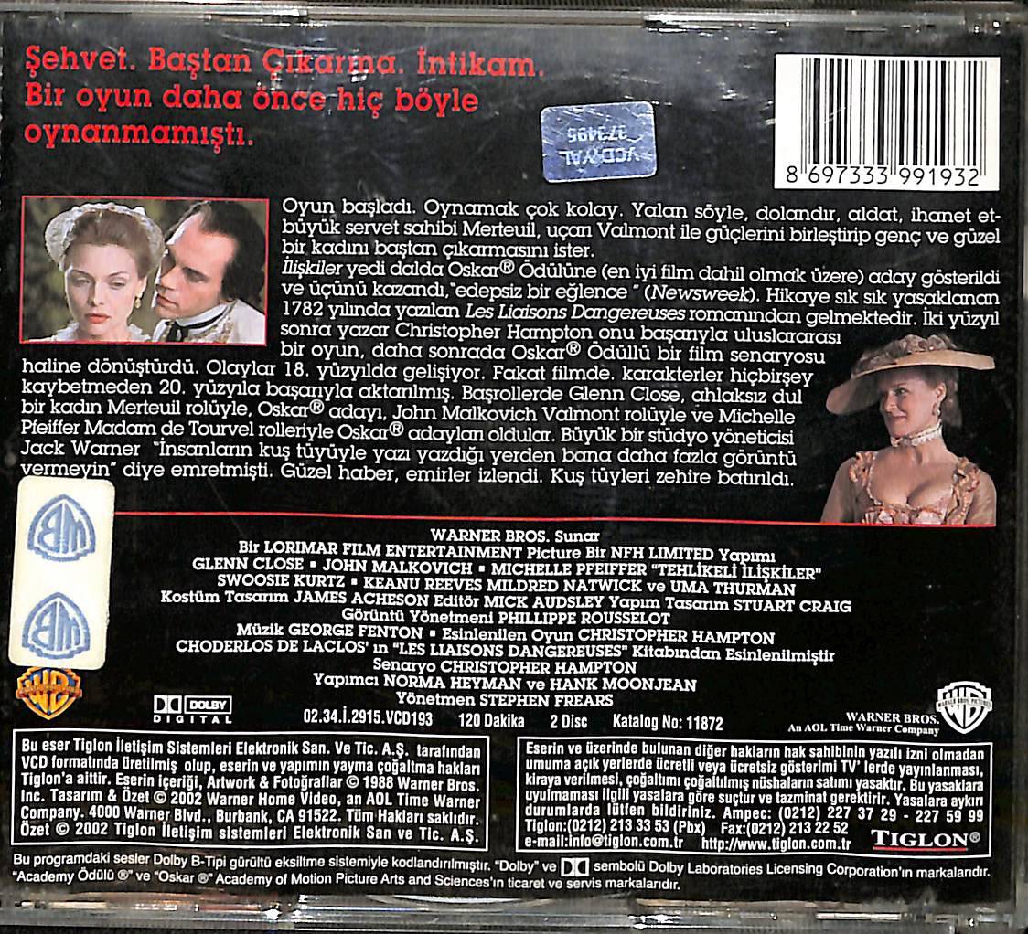 Tehlikeli İlişkiler – Dangerous Liaisons (1988) Orijinal VCD Film VCD28495 - 2