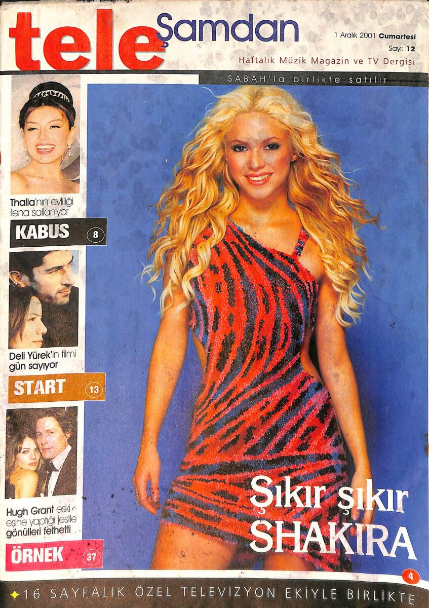 Tele Şamdan Dergisi 1 Aralık 2001 Sayı: 12 – Kapak: Shakira - Tarkan - Kenan İmirzalıoğlu - Cimbom, Barça Sınavında NDR101918 - 1