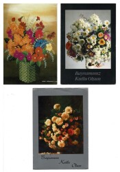 Tematik Üçlü Çiçek Kartpostal KRT7848 - Gökçekoleksiyon