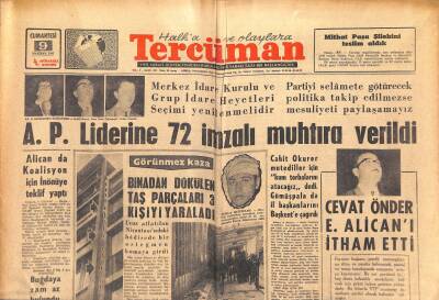 Tercüman 9 Haziran 1962 - A.P Liderine 72 İmzalı Muhtıra Verildi. - Almanya Kupa İçin Çok İddialı GZ123678 - 1