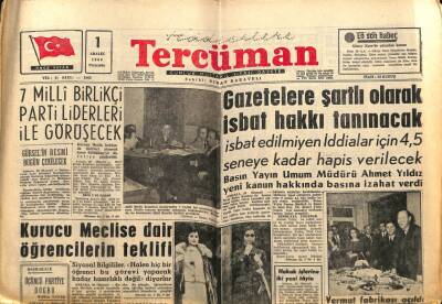 Tercüman Gazetesi 1 Aralık 1960 - Gazetelere Şartlı Olarak İsbat Hakkı Tanınacak GZ67527 - 2
