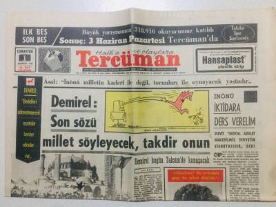Tercüman Gazetesi 1 Haziran 1968 - Demirel Son Sözü Millet Söyleyecek GZ53416 - 1
