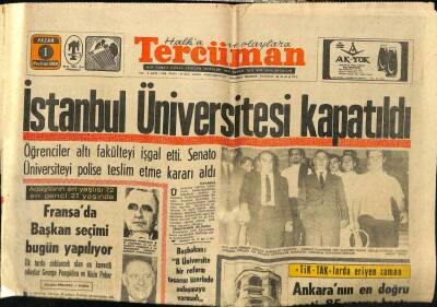 Tercüman Gazetesi 1 Haziran 1969 - İstanbul Üniversitesi Kapatıldı GZ54757 - 1