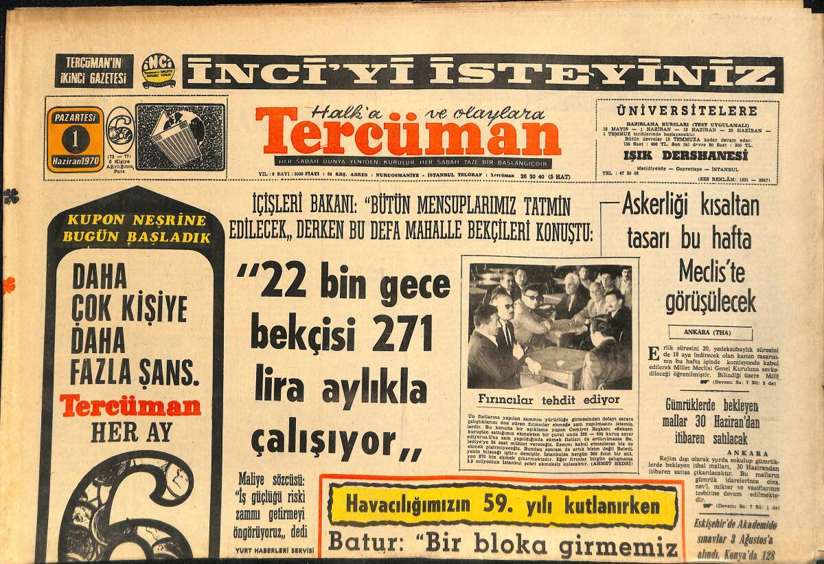Tercüman Gazetesi 1 Haziran 1970 - Askerliği Kısaltan Tasarı Bu Hafta Meclis'te Görüşülecek - Beşiktaş , Şampiyona Kükredi GZ145432 - 1