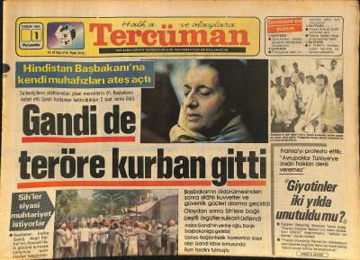 Tercüman Gazetesi 1 Kasım 1984 - Gandide Teröre Kurban Gitti - Prenses Stephanie Saldırıya Uğradı - 3.Lig Galatasaraya Angarya Oldu GZ127160 - 1