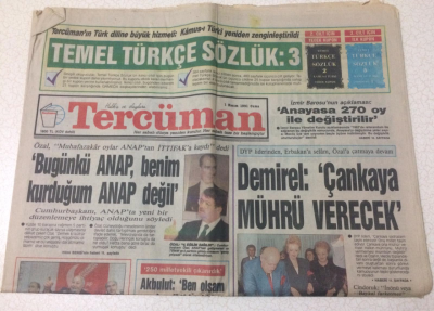 Tercüman Gazetesi 1 Kasım 1991 - Demirel Çankaya Mührü Verecek - GZ15211 - 1