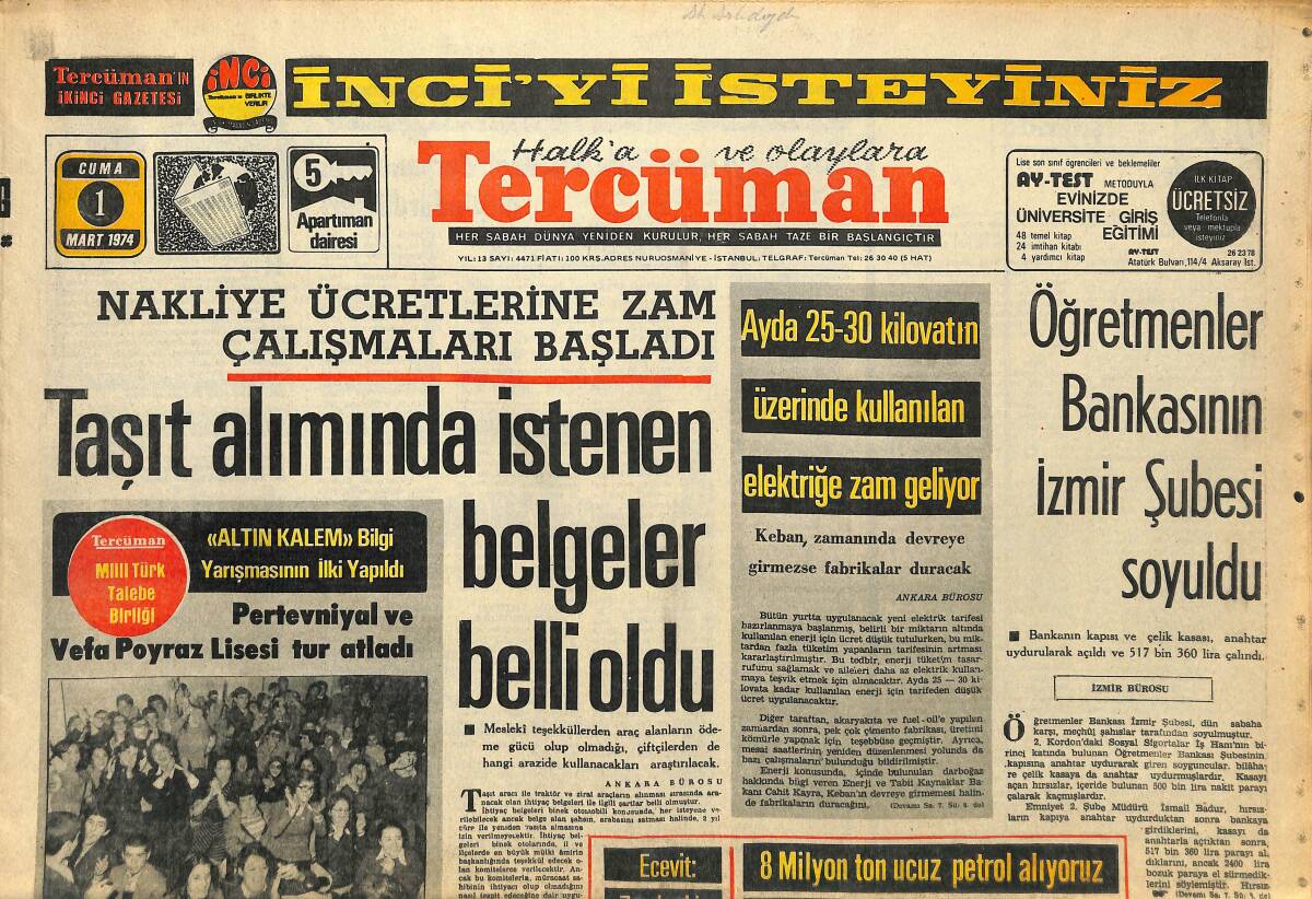 Tercüman Gazetesi 1 Mart 1974 - Metin Oktay İle Ogün M. Paşa'nın Önünde Ne Yapıyorlar - Fenerbahçe, Galatasaray Maçı İle Her Şeyi Affettirecektir GZ145909 - 1
