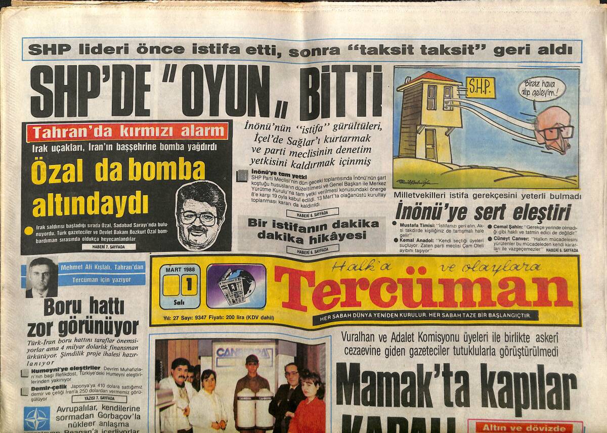Tercüman Gazetesi 1 Mart 1988 - Gorbaçov Yol Ayrımında - Tanju 100 Gol - Cim-Bom'un Atağı GZ150218 - 1