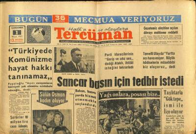 Tercüman Gazetesi 1 Mayıs 1963 - Lale Oraloğlu Trafik Kazasında Yaralandı - Sancar Basın İçin Tedbir İstedi GZ123404 - 1