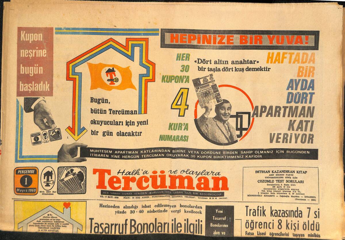 Tercüman Gazetesi 1 Mayıs 1969 - Sevim Tanürek, Hırsıza Çikolata İkram Etti - Atalay, Paris'te Daniel Robin'le Karşılaşacak! GZ145790 - 1