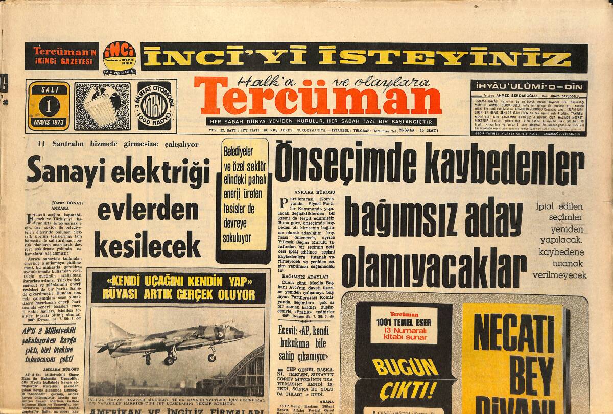 Tercüman Gazetesi 1 Mayıs 1973 - Prof. Anna Aslan'ın Bulduğu Bir İlaç Yeni Ufuklar Açtı - Fenerbahçe Teknik Direktörü Didi, Temizliğe Başlıyor! GZ145975 - 1