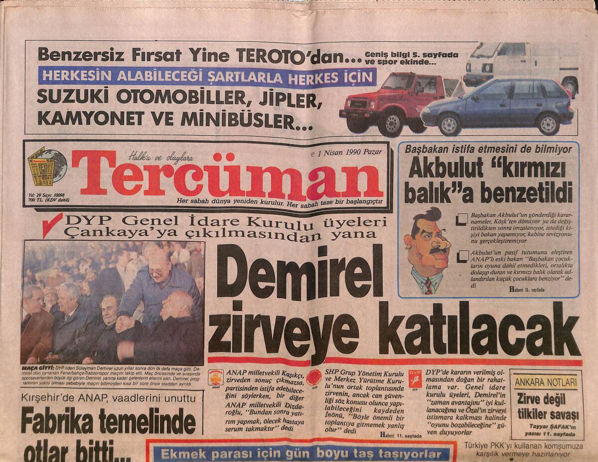 Tercüman Gazetesi 1 Nisan 1990 - Bayraktar Egebank'a Bayrak Dikti - Londra'da Kanlı Gösteriler GZ150496 - 1