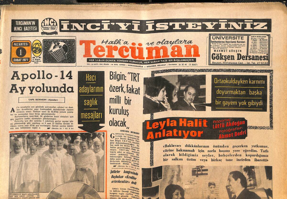 Tercüman Gazetesi 1 Şubat 1971 - Kral Faysal Büyük Hac'ı Yarın Açıyor! - Leyla Halit Anlatıyor! GZ144370 - 1