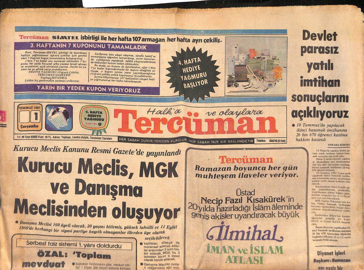 Tercüman Gazetesi 1 Temmuz 1981 - Tahran'daki Sabotajı Azerbaycan'ın Gizli Partisi Üstlendi - Kurucu Meclis, MGK Ve Danışma Meclisinden Oluşuyor GZ132522 - 1