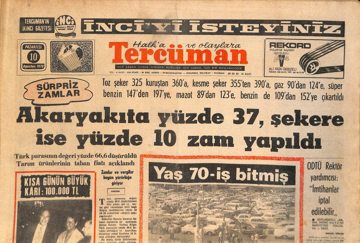Tercüman Gazetesi 10 Ağustos 1970 - Araba Vapurları Arıza Yapınca Üsküdar Ve Kabataş Meydanları Ana-Baba Gününe Döndü GZ145443 - 1