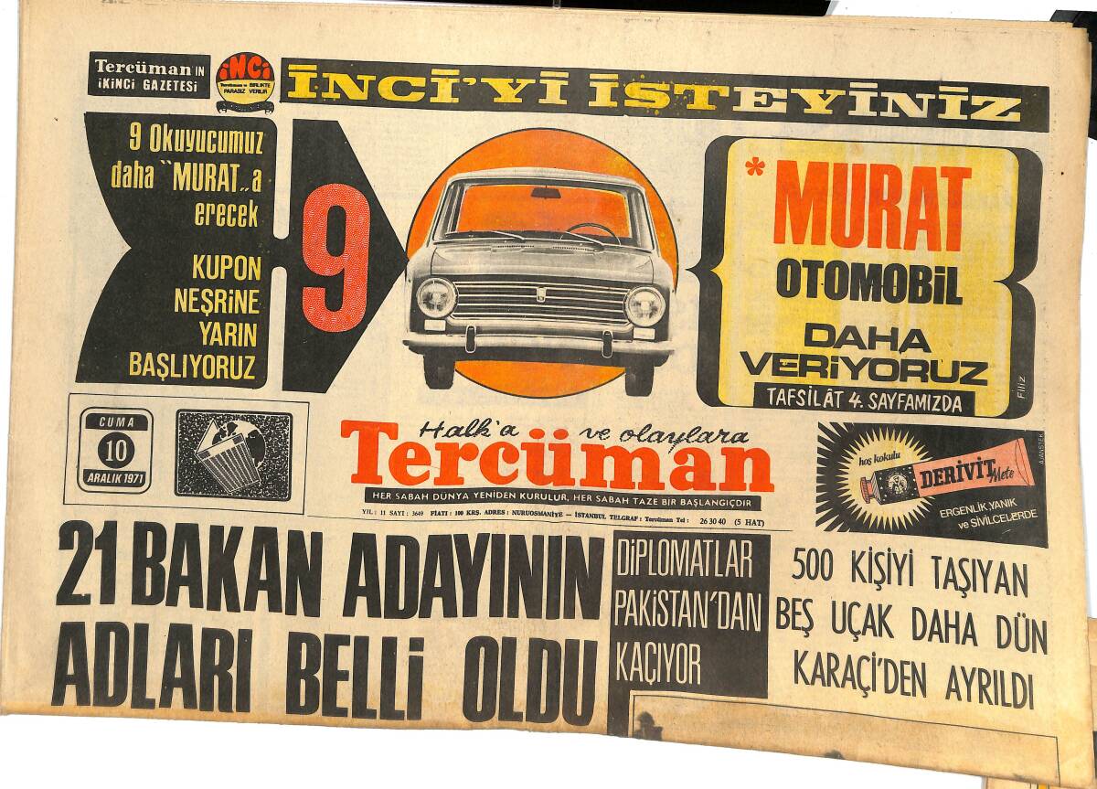 Tercüman Gazetesi 10 Aralık 1971 - 21 Bakan Adaylarının Adları Belli Oldu - Uskan, Federasyon Heyetlerini Açıkladı! GZ144723 - 1