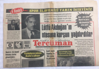 Tercüman Gazetesi 10 Aralık 1975 - Lütfü Akdoğanın Otosuna Kurşun Yağdırdılar - GZ21177 - 1