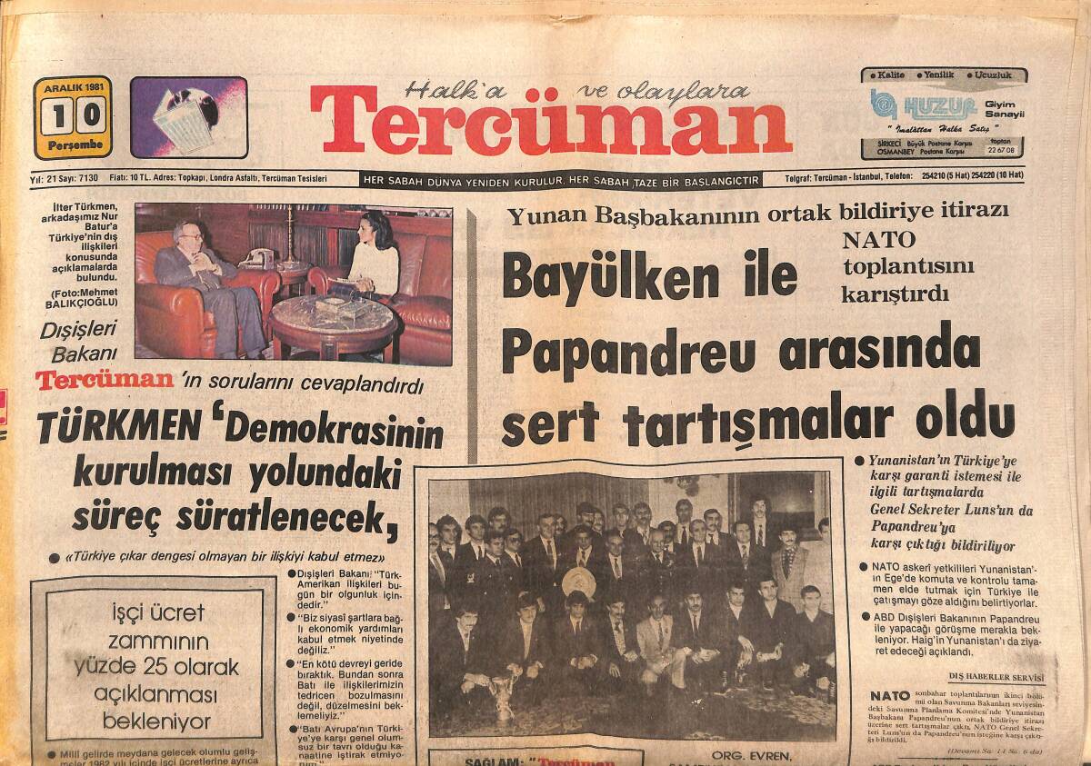 Tercüman Gazetesi 10 Aralık 1981 - TKP Üyesi 205 Sanık İçin Dava Açıldı - Bayülken İle Papandreu Arasında Sert Tartışmalar Oldu GZ147167 - 1