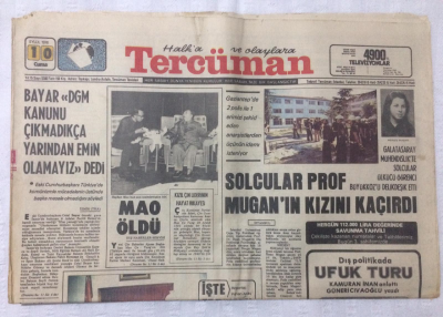 Tercüman Gazetesi 10 Eylül 1976 - Çin Lideri Mao Öldü - GZ17077 - 2