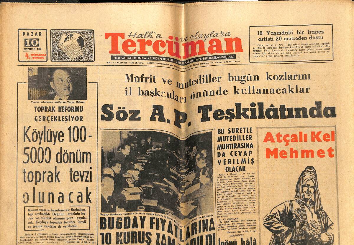 Tercüman Gazetesi 10 Haziran 1962 - Güzel Prenses Lamia, Kopeği Yüzünden Otomobil Kazası Yaptı - Celal Atik'e Ceza Verilecek GZ143102 - 1