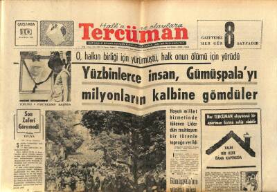 Tercüman Gazetesi 10 Haziran 1964 - Yüzbinlerce İnsan , Gümüşpalayı Milyonların Kalbine Gömdüler GZ77524 - 1