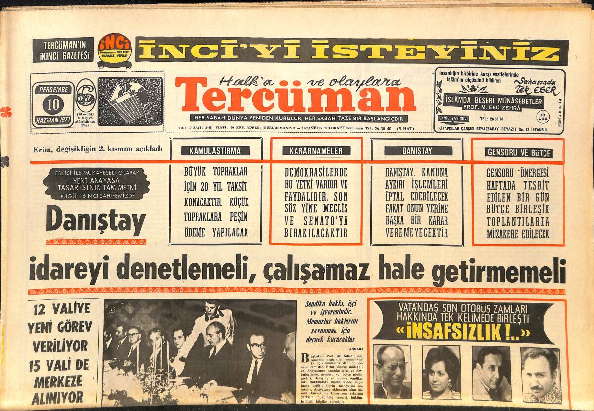 Tercüman Gazetesi 10 Haziran 1971 - Galatasaray'ın Yenileri Şampiyonluk Sırrını Anlattılar: Arkadaşlık - Havza Seller Altında GZ146217 - 1