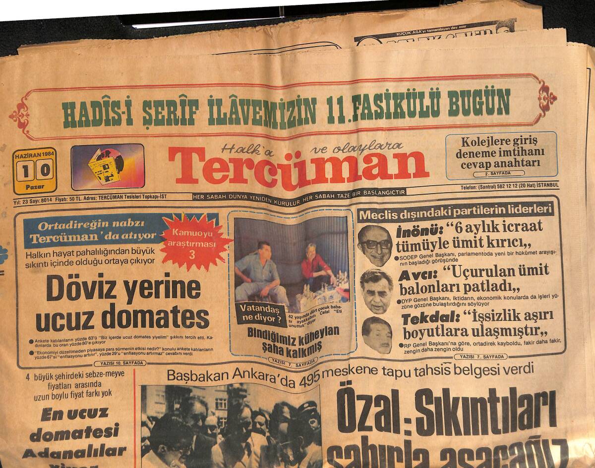 Tercüman Gazetesi 10 Haziran 1984 - Denktaş Günün Adamı - Hidalgo'nun Veda Galası GZ134570 - 1
