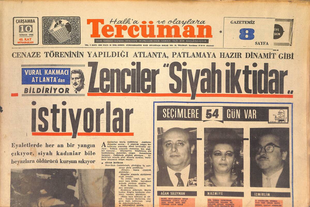 Tercüman Gazetesi 10 Nisan 1968 - Zenciler Siyah İktidar İstiyorlar - Süleyman Ve Nazmiye'li Türkülere İtiraz Edildi! GZ146104 - 1